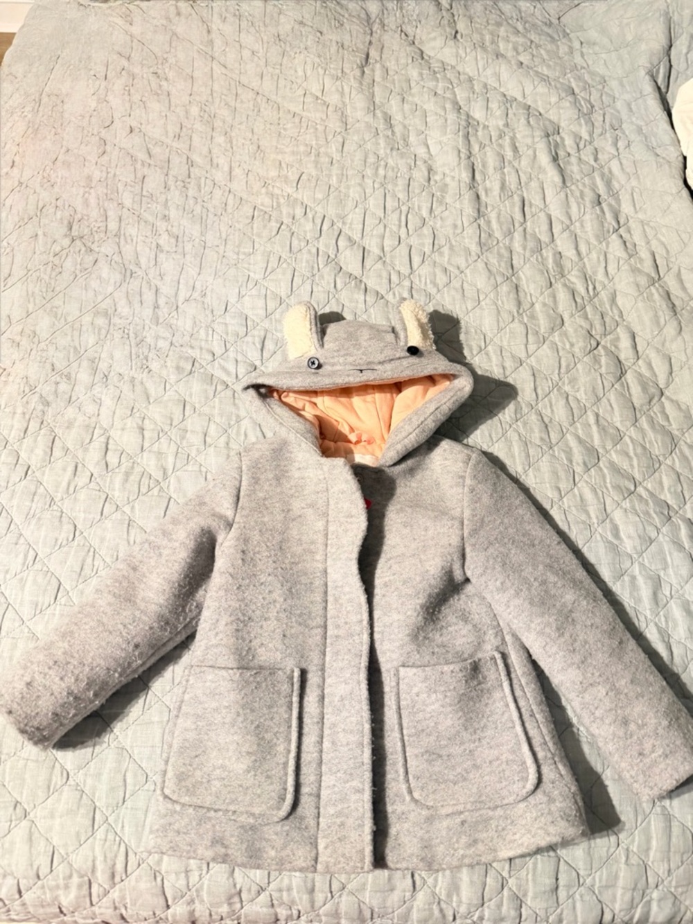 Cat & Jack Light Gray Hooded Pea Coat with Peach Lining